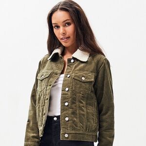 Pacsun Green Corduroy Sherpa Lined Jacket Medium